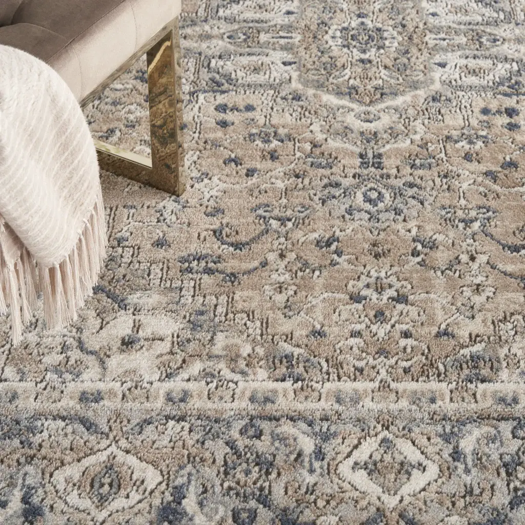 5' X 7' Beige And Grey Oriental Power Loom Non Skid Area Rug - Image 4