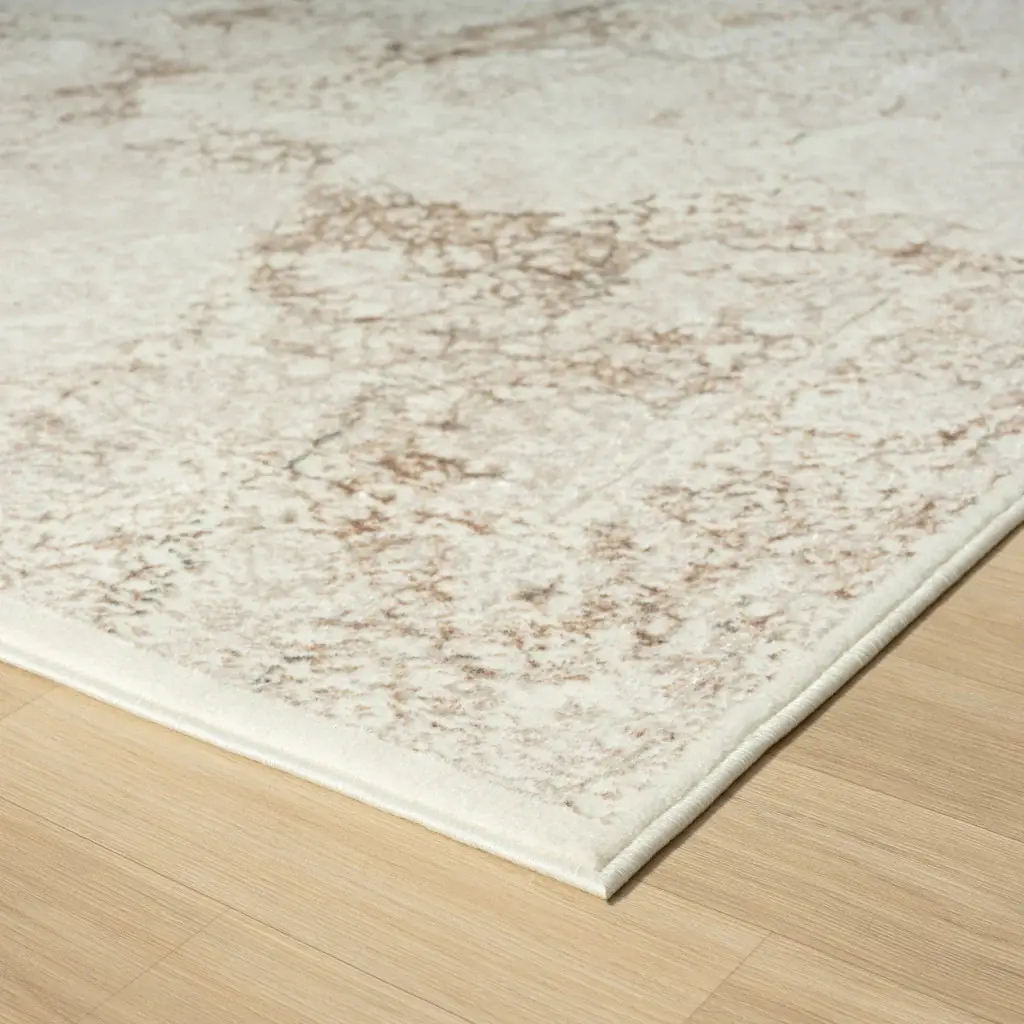 5' X 7' Beige Cream And Brown Damask Stain Resistant Area Rug - Image 5