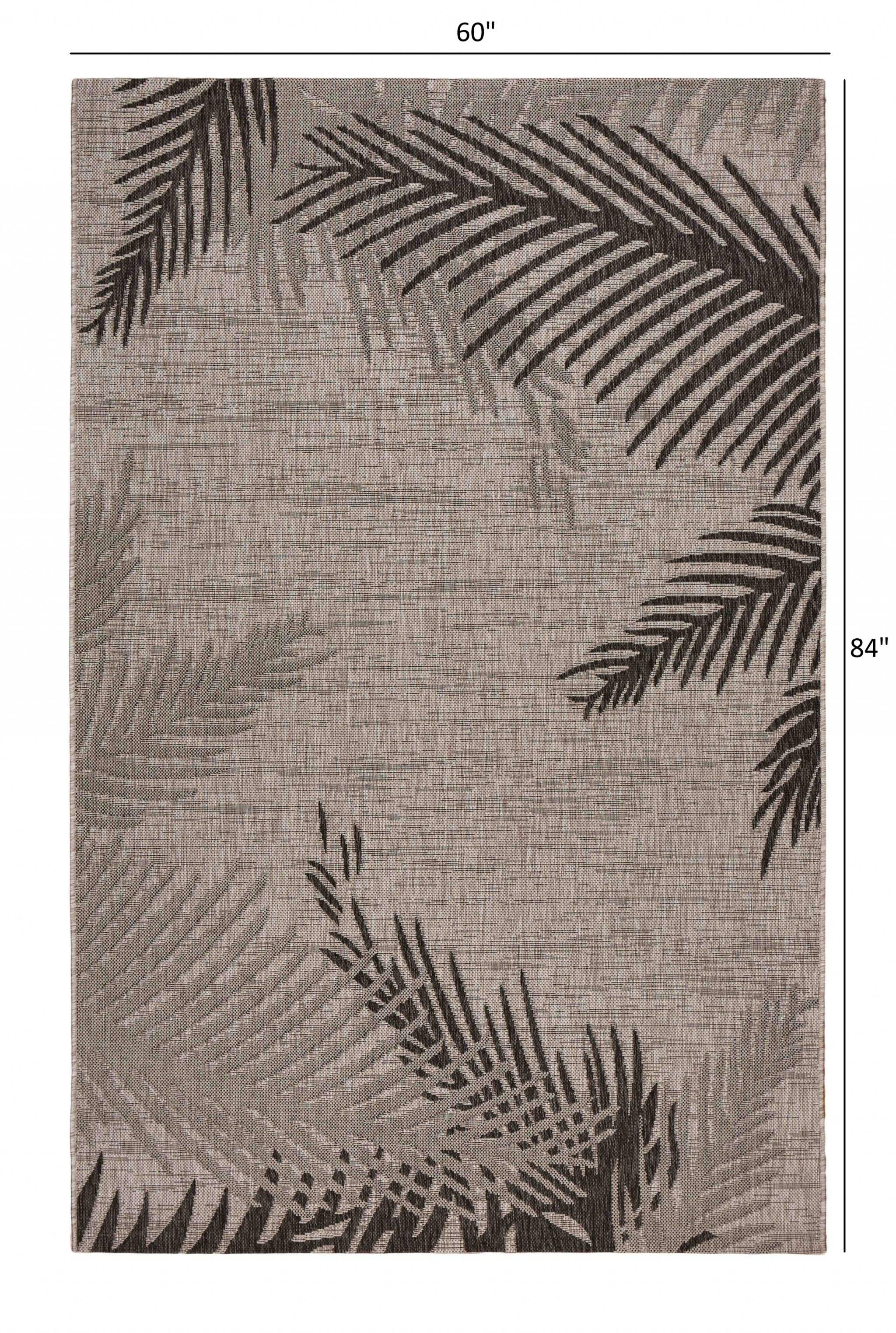 5' X 7' Beige Floral Indoor Outdoor Area Rug - Image 5
