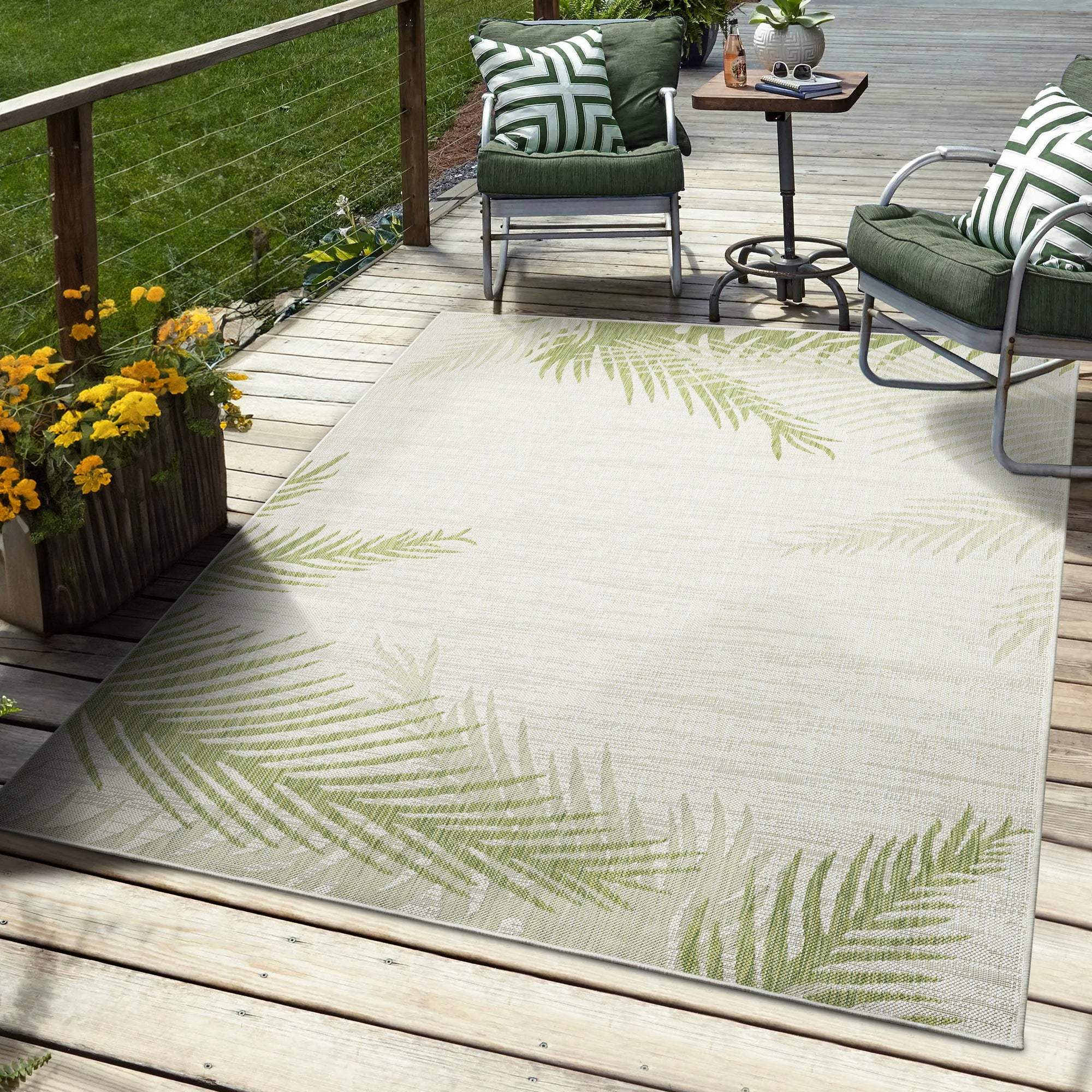 5' X 7' Beige Floral Indoor Outdoor Area Rug - Image 8