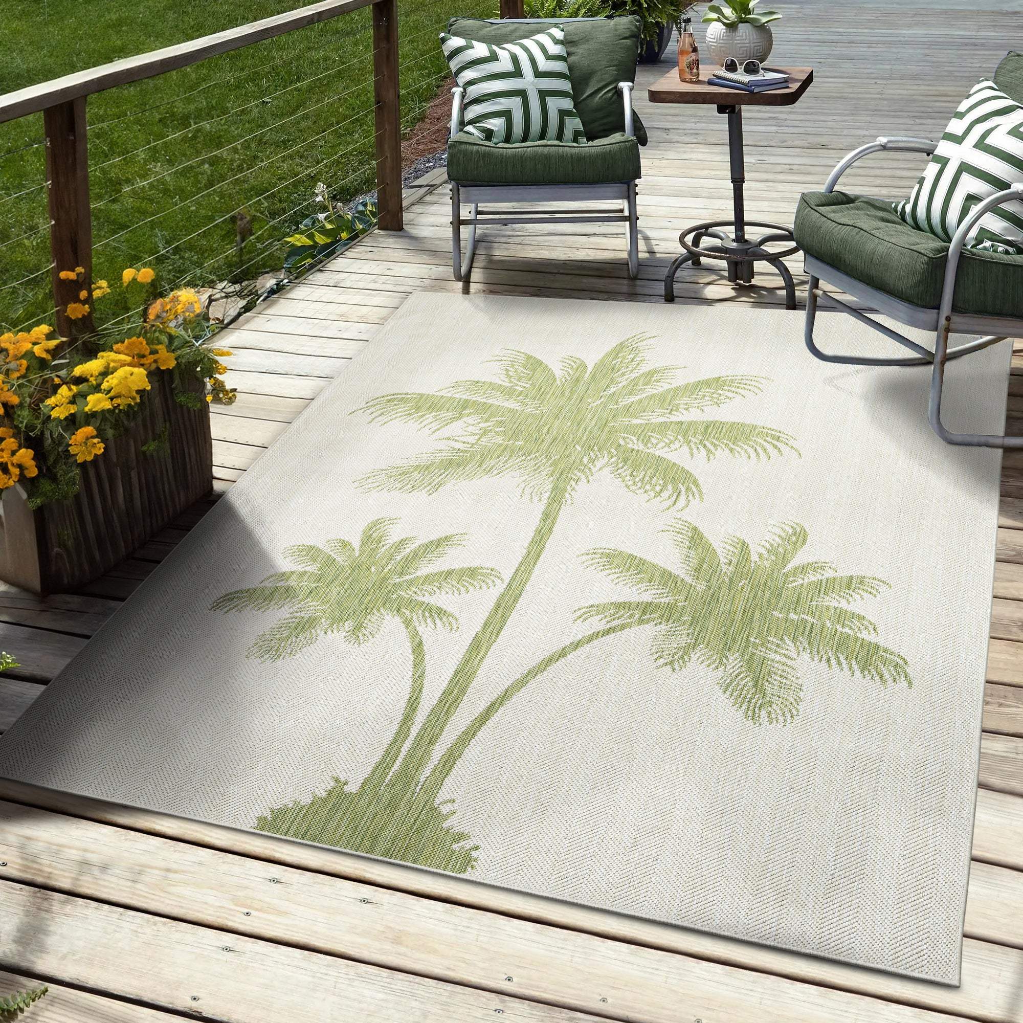 5' X 7' Beige Floral Indoor Outdoor Area Rug - Image 8