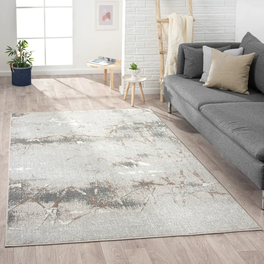 5' X 7' Beige Gray And Brown Abstract Stain Resistant Area Rug - Image 6