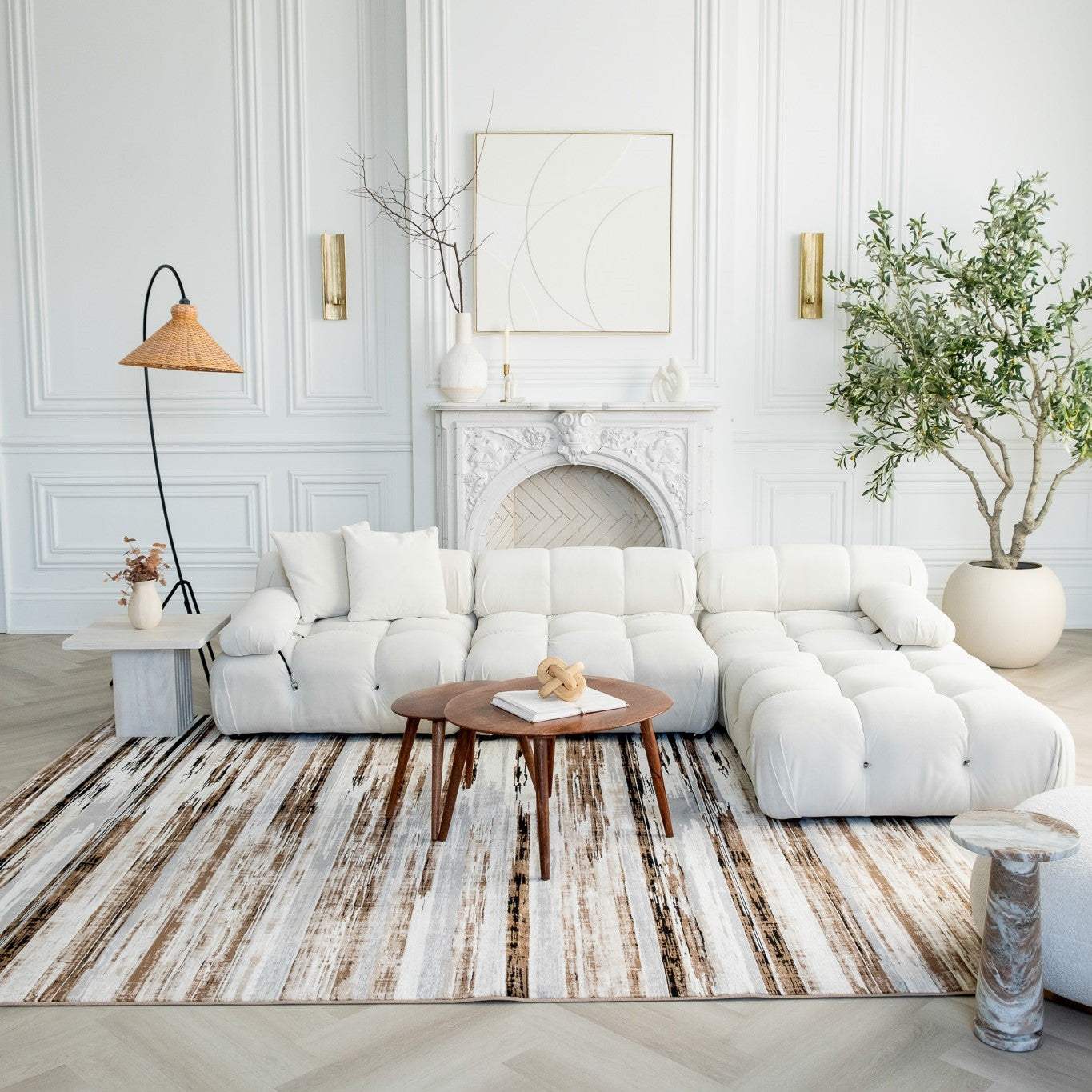 5' X 7' Beige Striped Dhurrie Area Rug