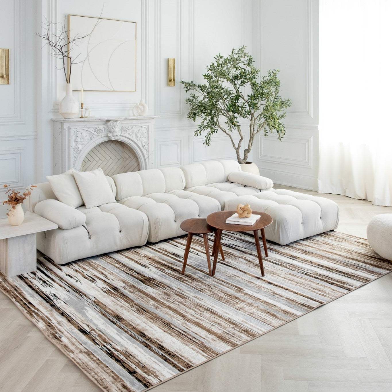 5' X 7' Beige Striped Dhurrie Area Rug - Image 2