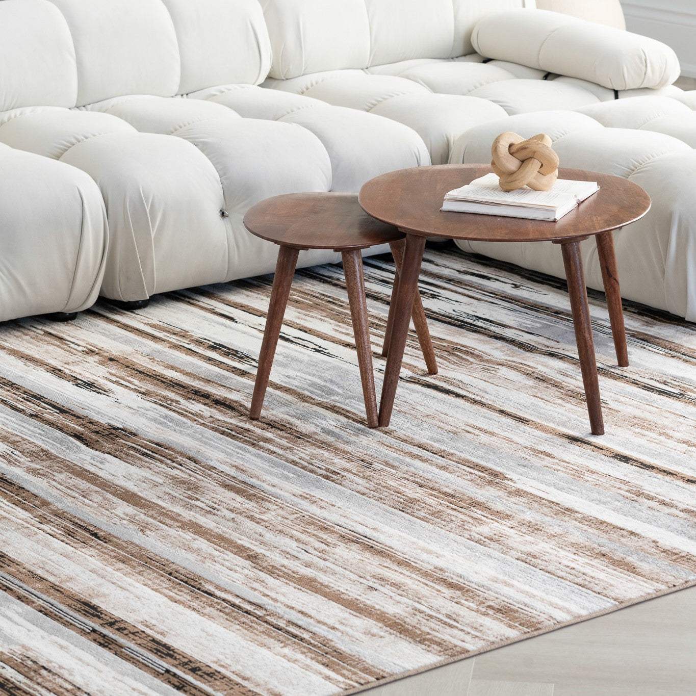 5' X 7' Beige Striped Dhurrie Area Rug - Image 3