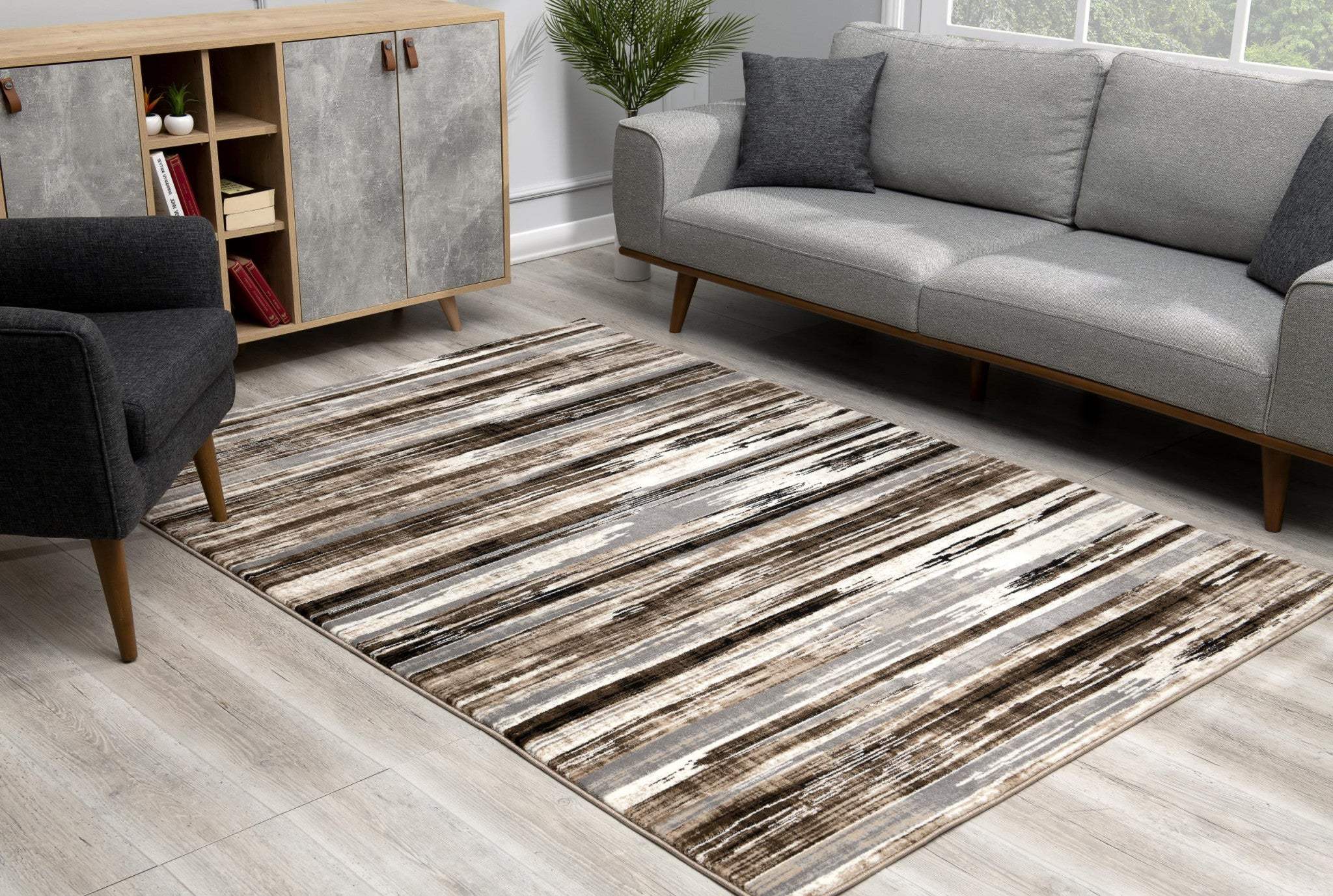 5' X 7' Beige Striped Dhurrie Area Rug - Image 7