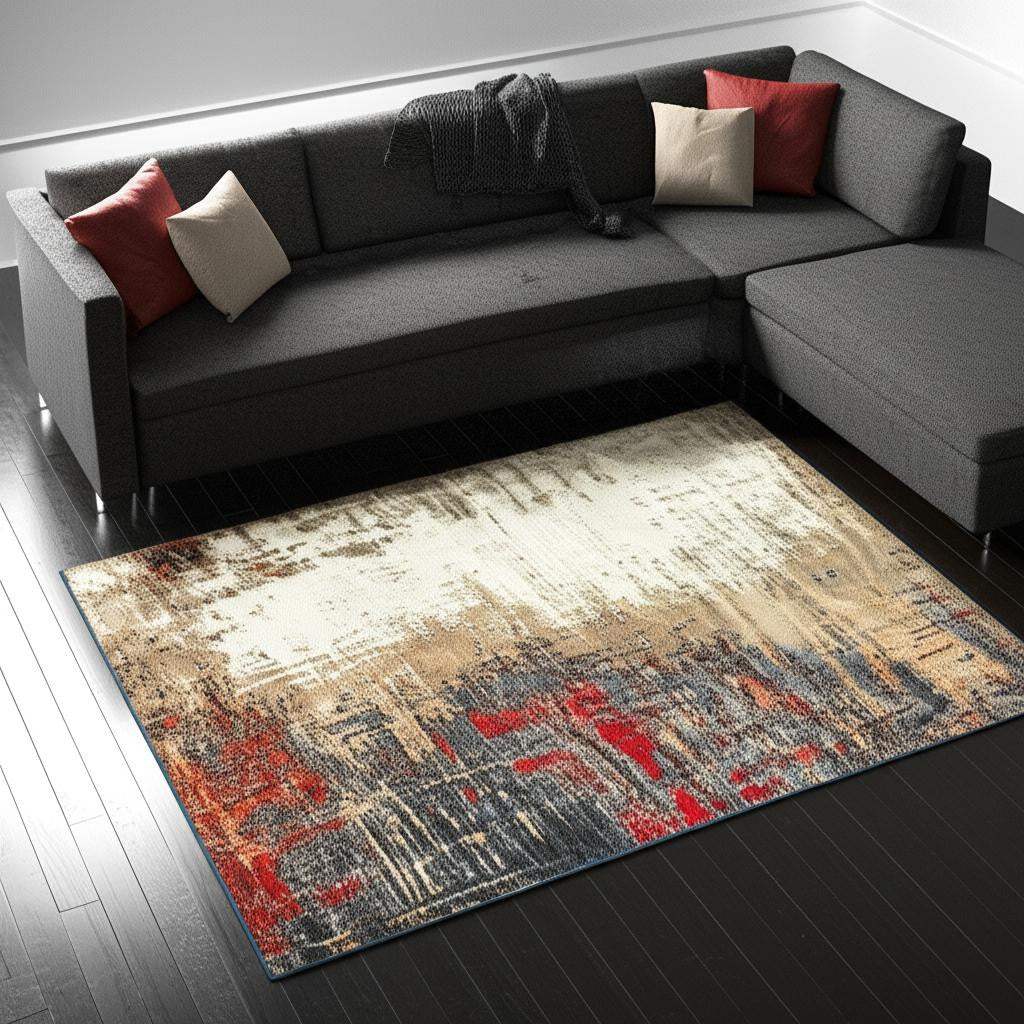 5' X 7' Blue and Beige Abstract Power Loom Area Rug