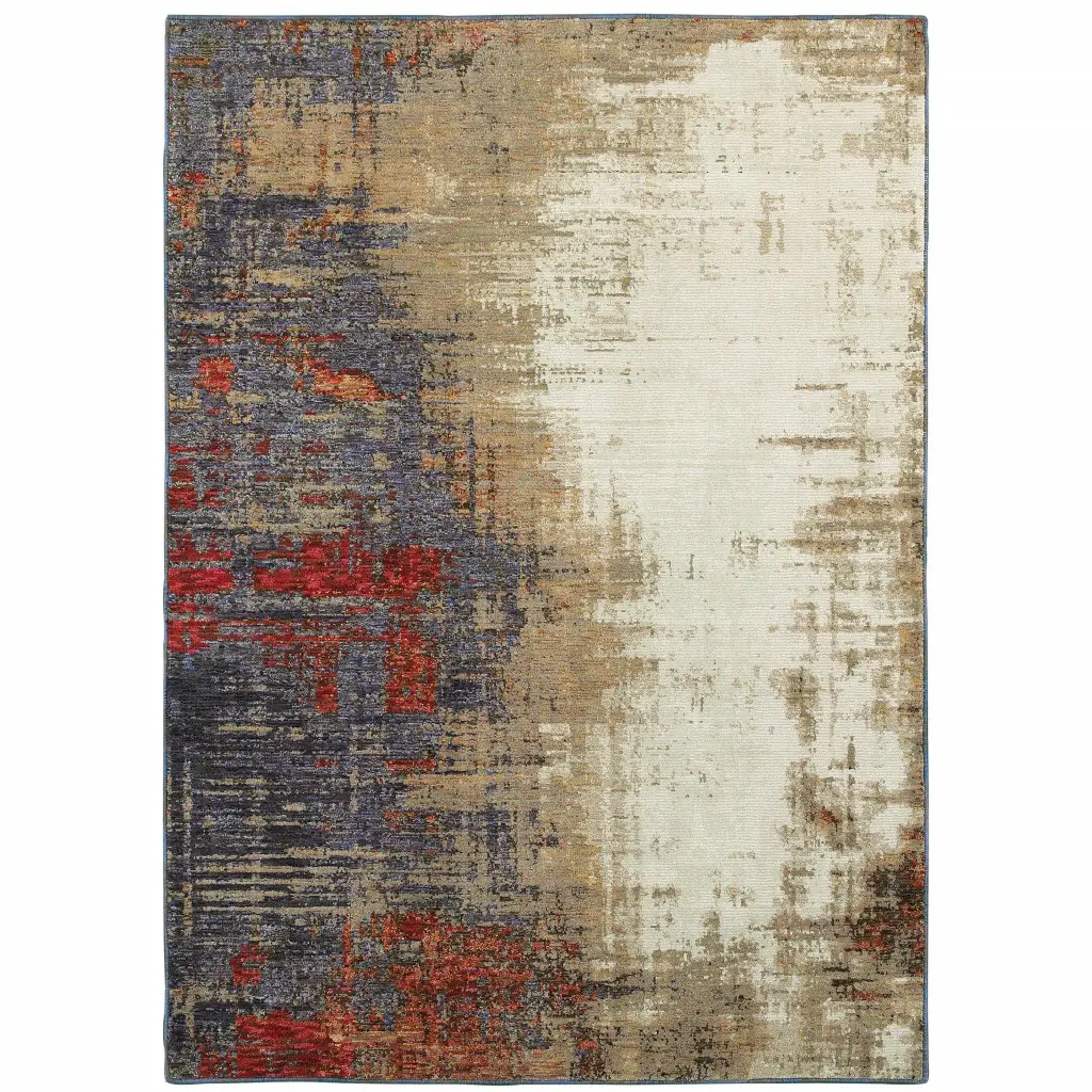 5' X 7' Blue and Beige Abstract Power Loom Area Rug - Image 2