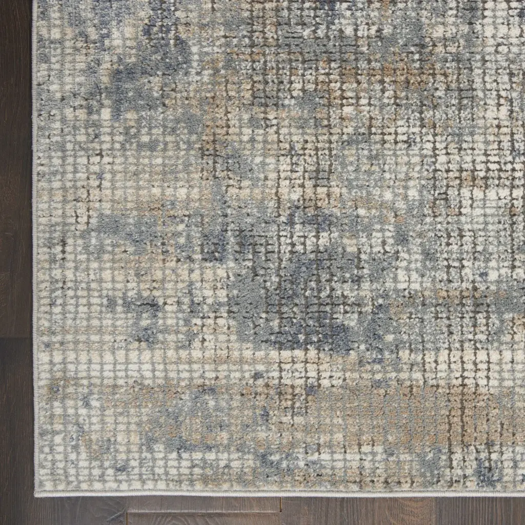 5' X 7' Blue And Beige Abstract Power Loom Distressed Non Skid Area Rug - Image 3