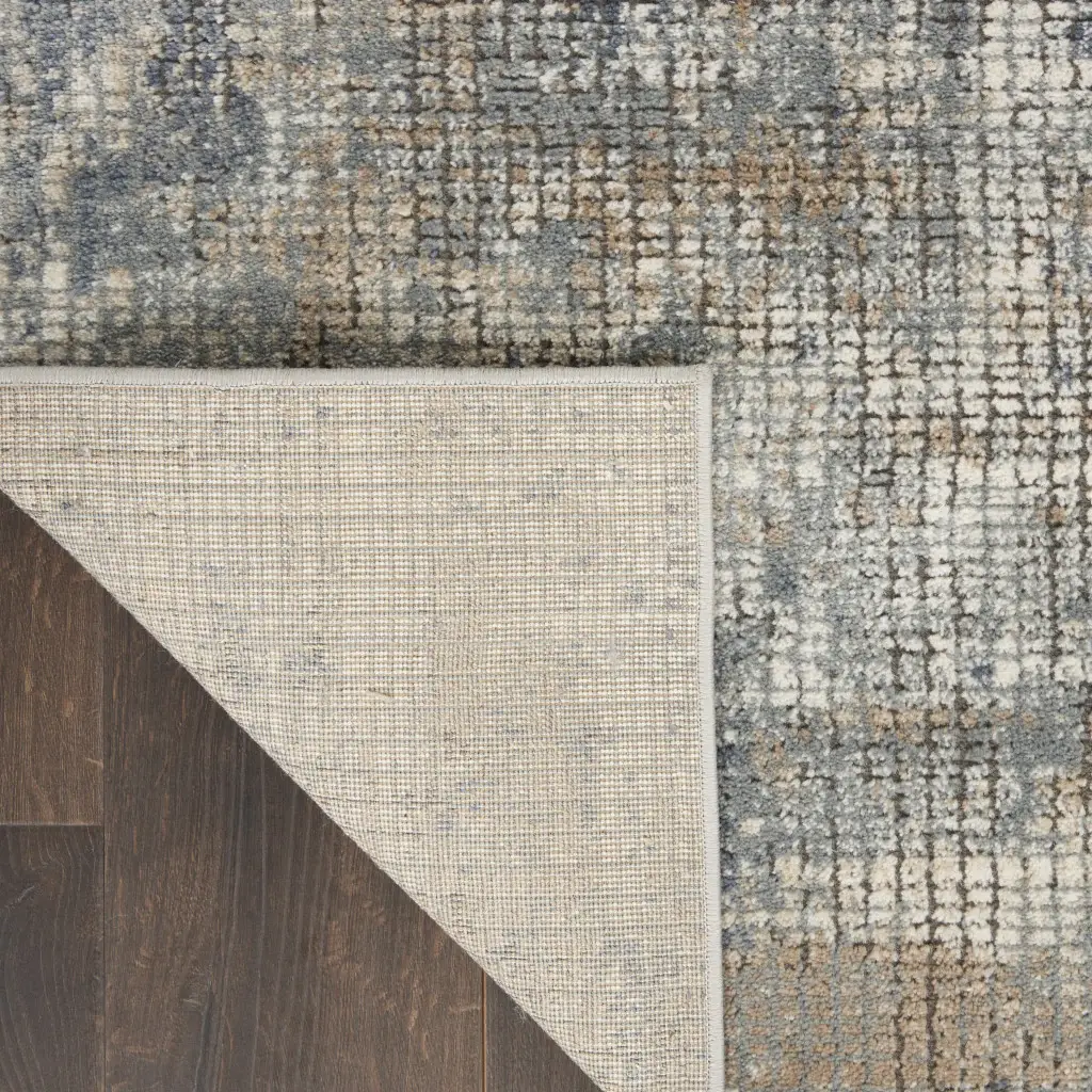 5' X 7' Blue And Beige Abstract Power Loom Distressed Non Skid Area Rug - Image 4