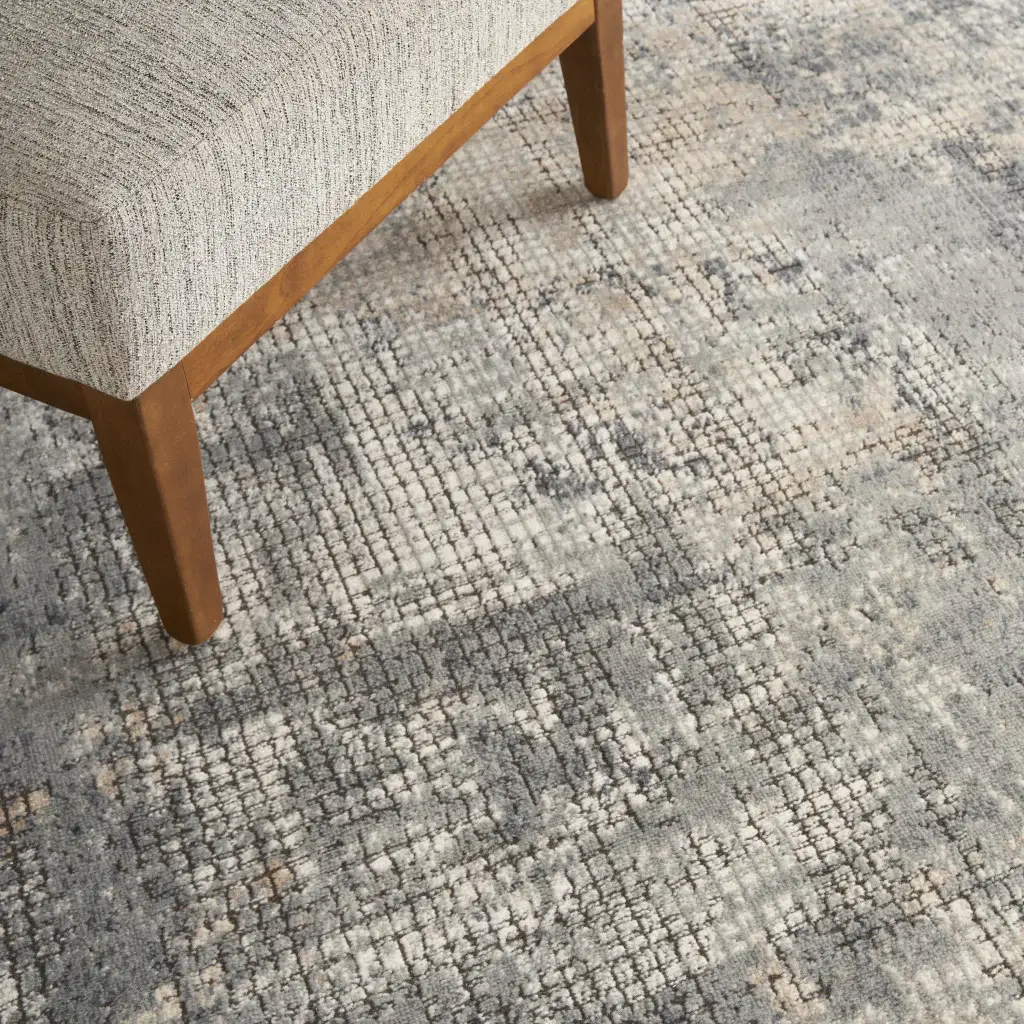 5' X 7' Blue And Beige Abstract Power Loom Distressed Non Skid Area Rug - Image 7