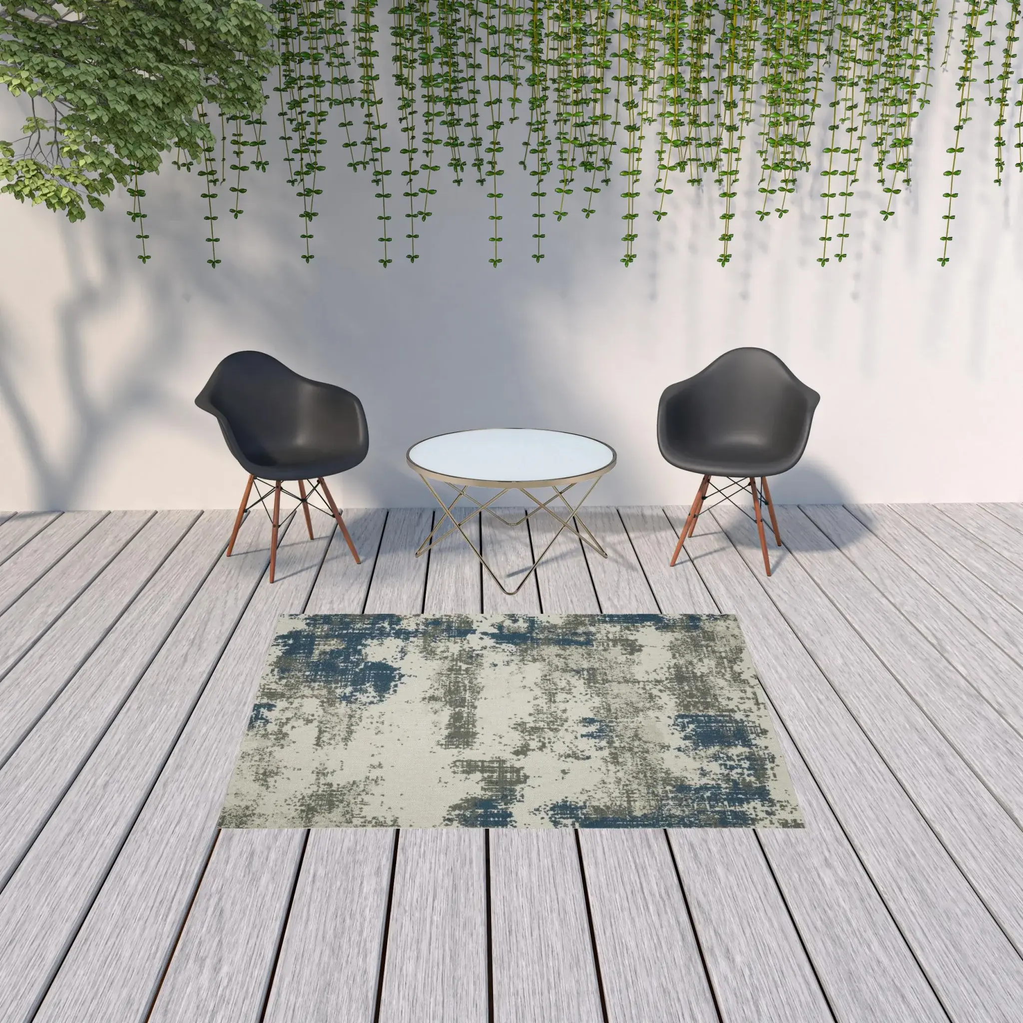 5' X 7' Blue and Beige Abstract Stain Resistant Indoor Outdoor Area Rug - Image 2
