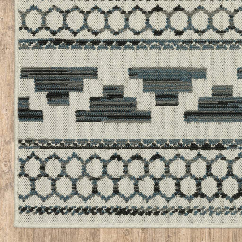 5' X 7' Blue and Beige Geometric Stain Resistant Indoor Outdoor Area Rug - Image 4