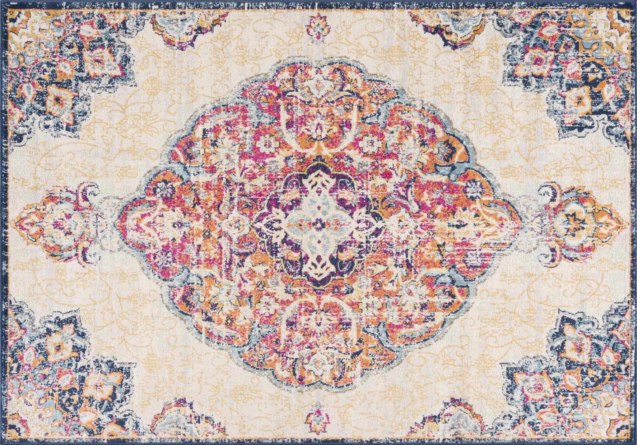 5' X 7' Blue and Beige Medallion Area Rug - Image 2