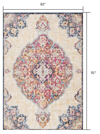 5' X 7' Blue and Beige Medallion Area Rug - Image 3