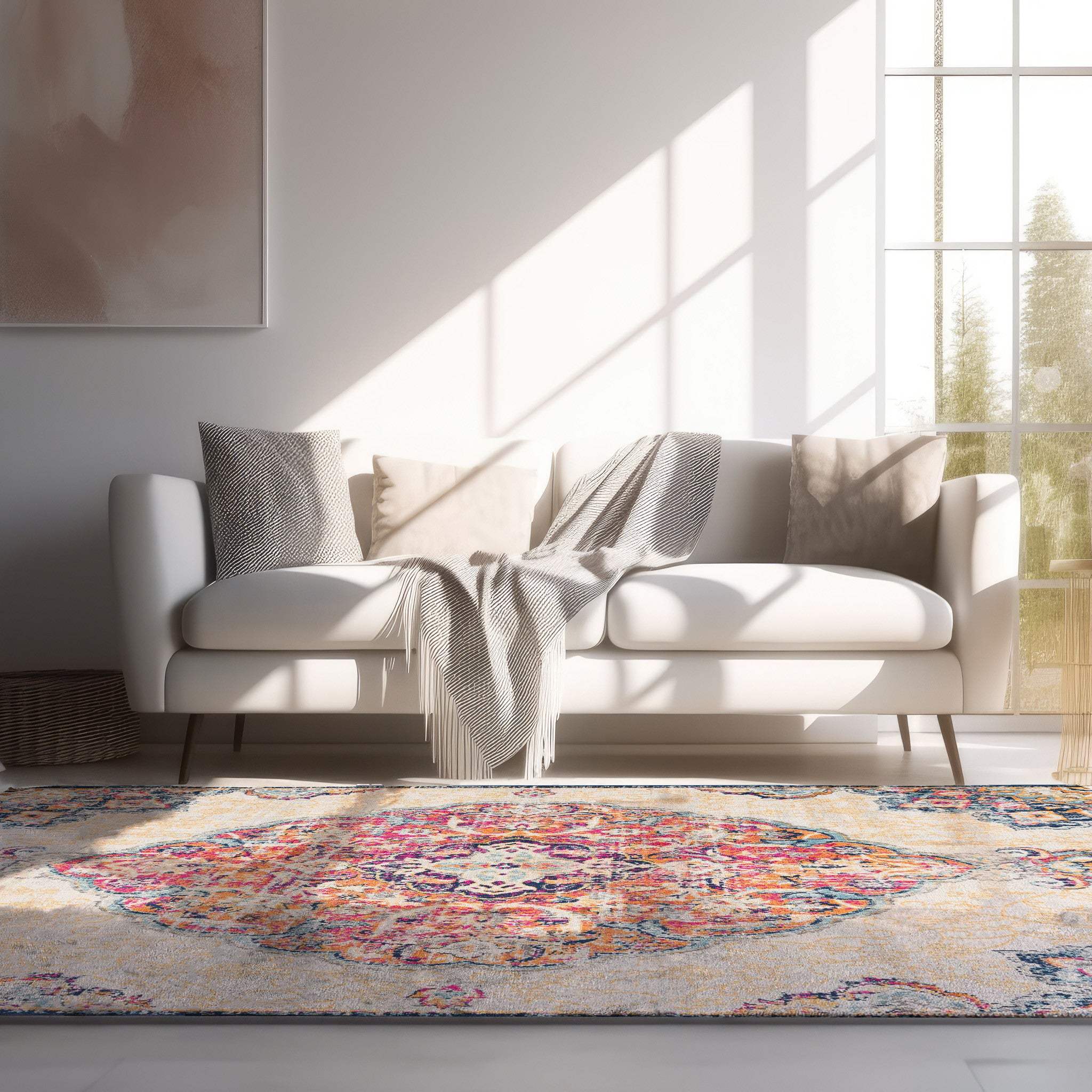 5' X 7' Blue and Beige Medallion Area Rug - Image 5