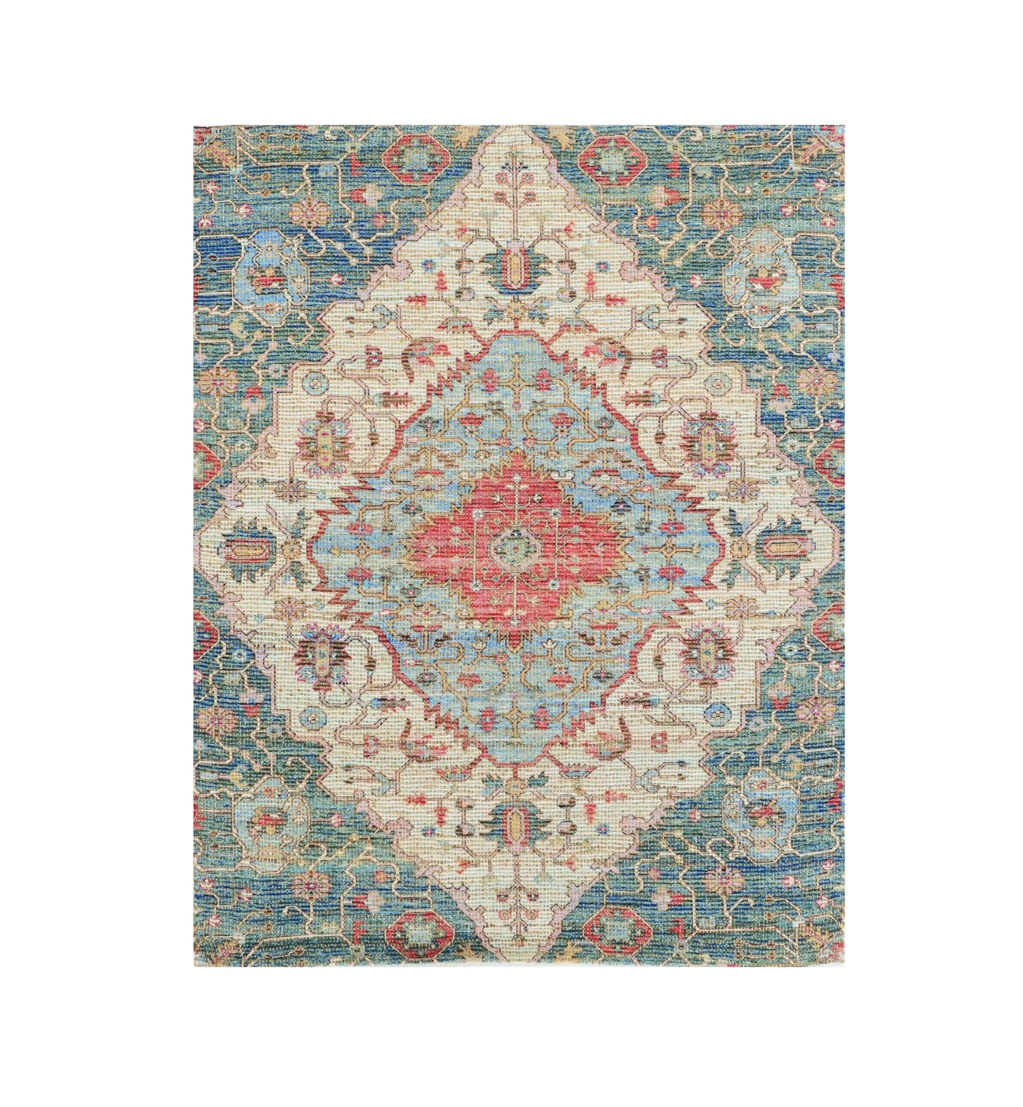 5' X 7' Blue and Beige Medallion Hand Woven Distressed Area Rug - Image 2