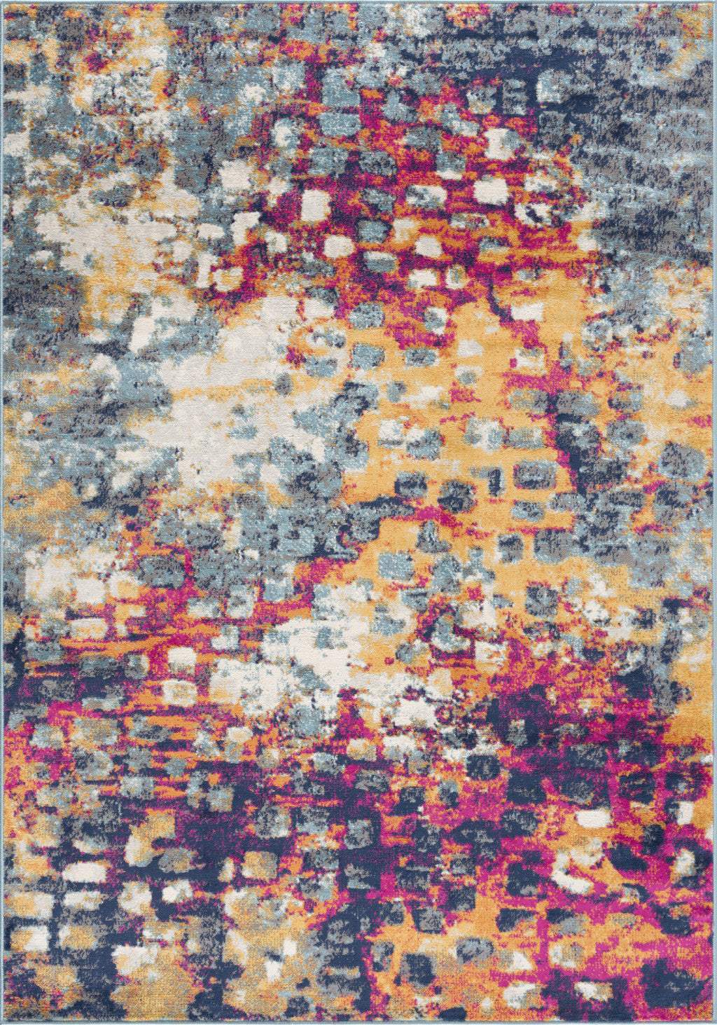 5' X 7' Blue and Gold Abstract Area Rug - Image 2