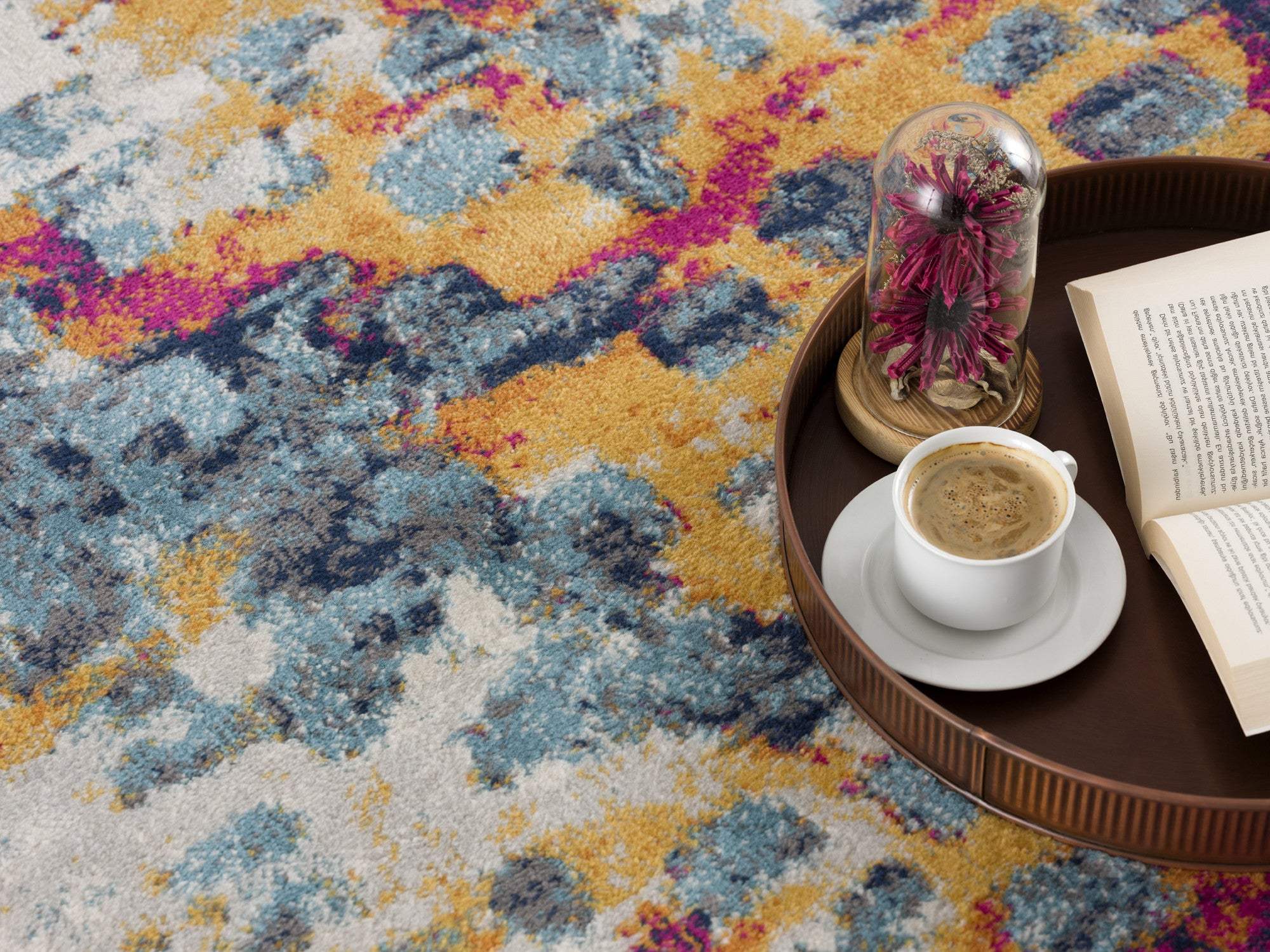 5' X 7' Blue and Gold Abstract Area Rug - Image 5
