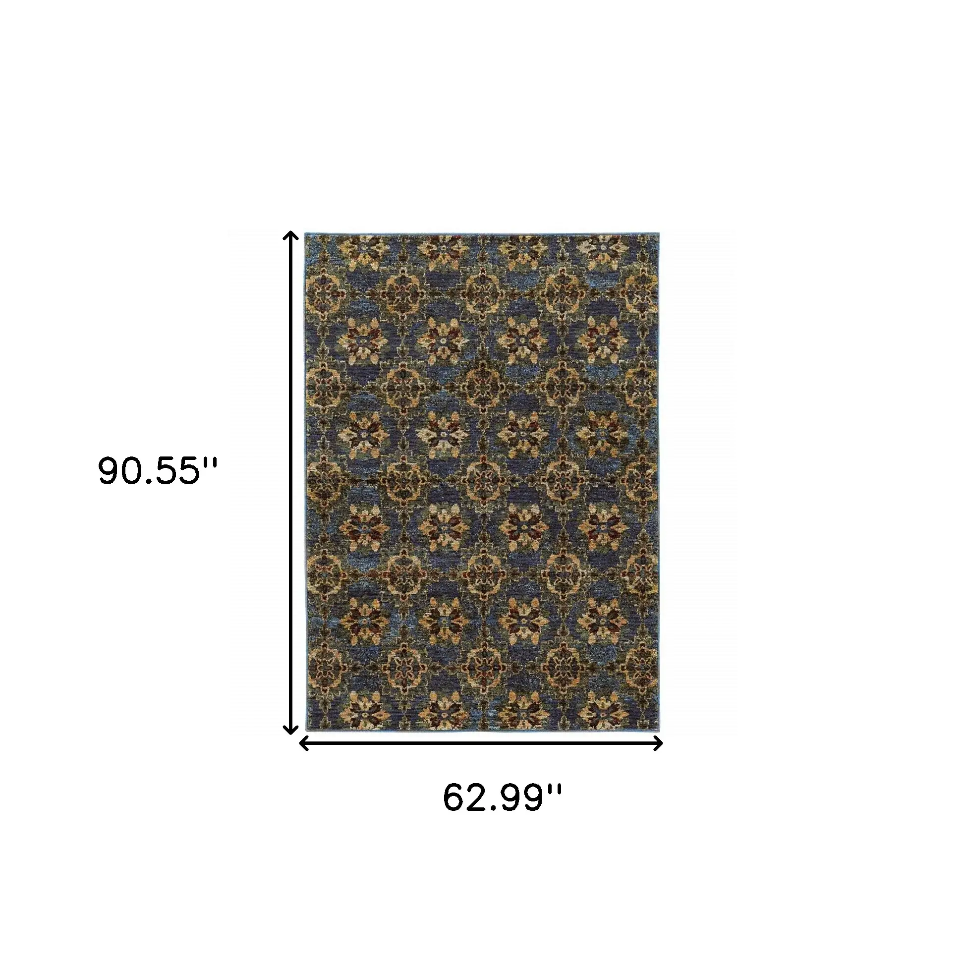 5' X 7' Blue and Gold Oriental Power Loom Area Rug - Image 3