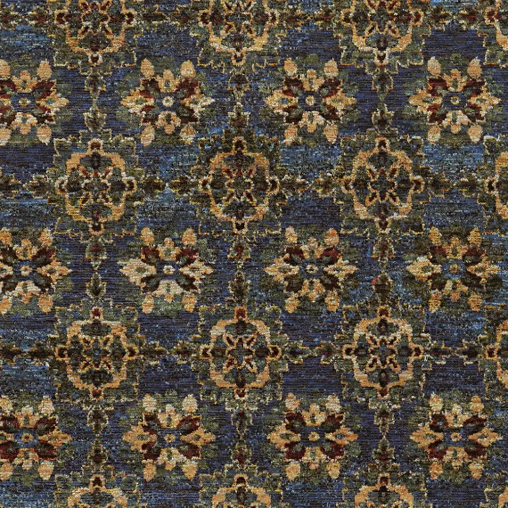 5' X 7' Blue and Gold Oriental Power Loom Area Rug - Image 4