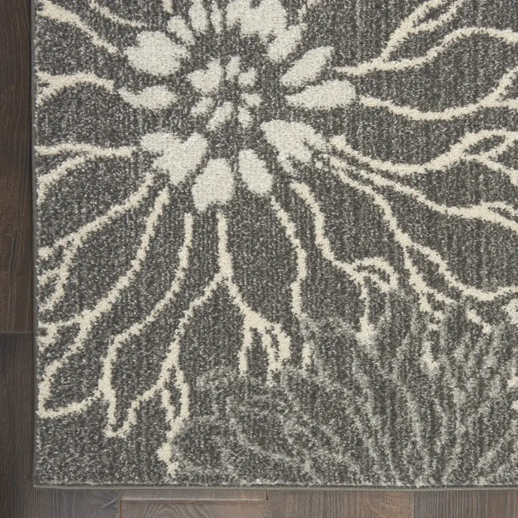 5' X 7' Blue And Gray Floral Power Loom Area Rug - Image 2