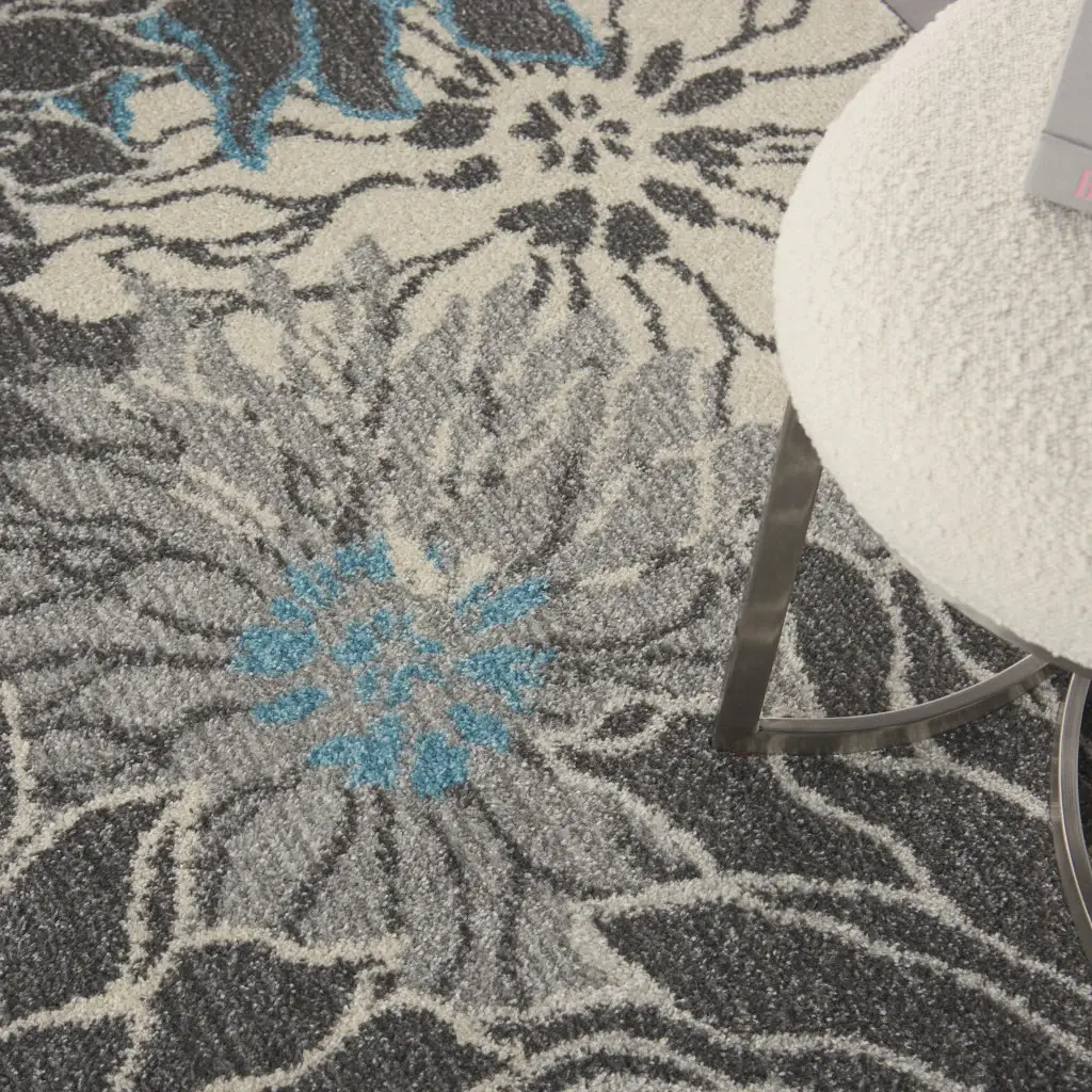 5' X 7' Blue And Gray Floral Power Loom Area Rug - Image 7