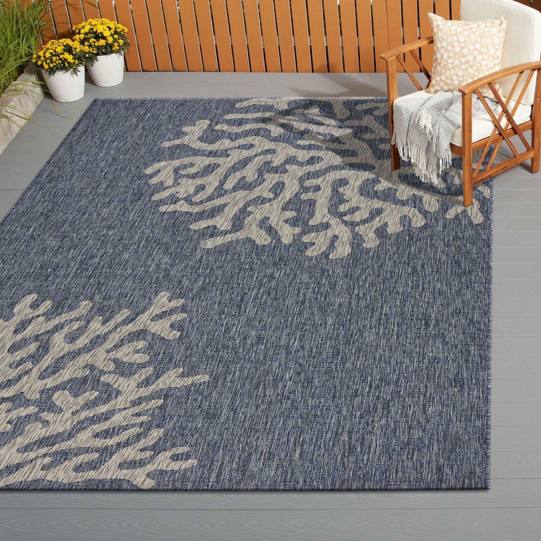 5' X 7' Blue And Gray Indoor Outdoor Area Rug - Image 6