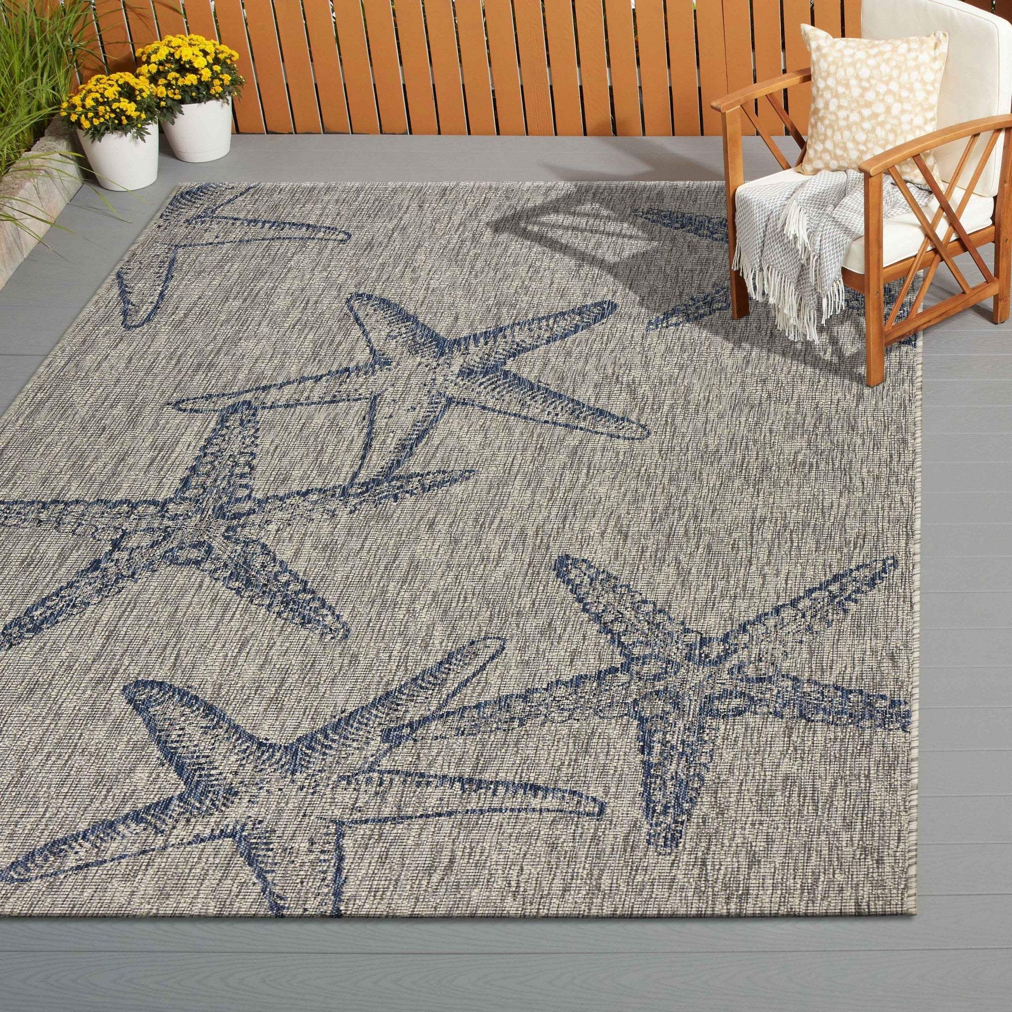 5' X 7' Blue And Gray Indoor Outdoor Area Rug - Image 5