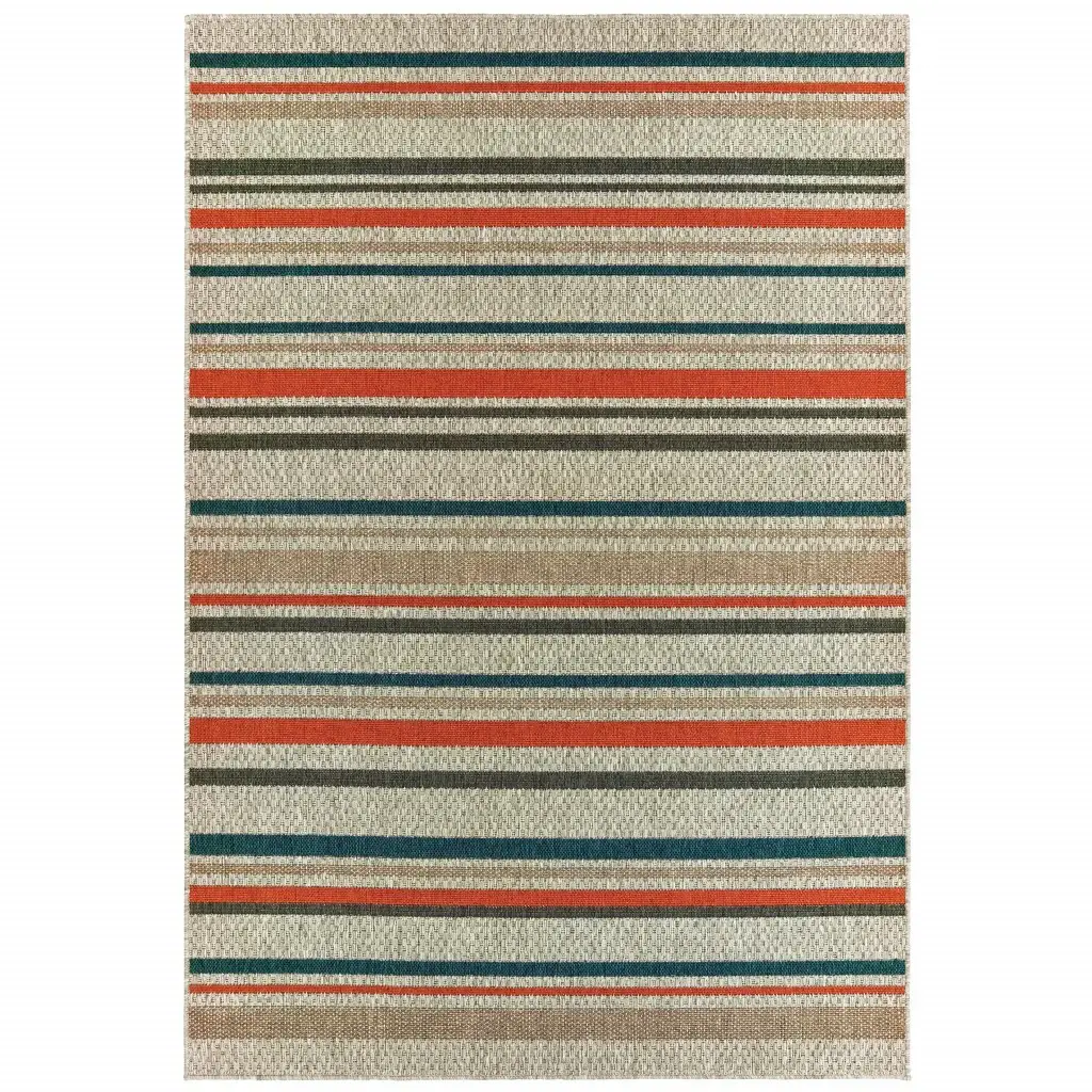 5' X 7' Blue and Gray Striped Indoor Outdoor Area Rug