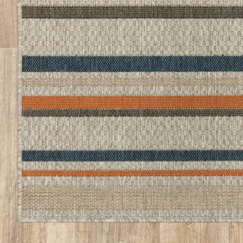 5' X 7' Blue and Gray Striped Indoor Outdoor Area Rug - Image 4