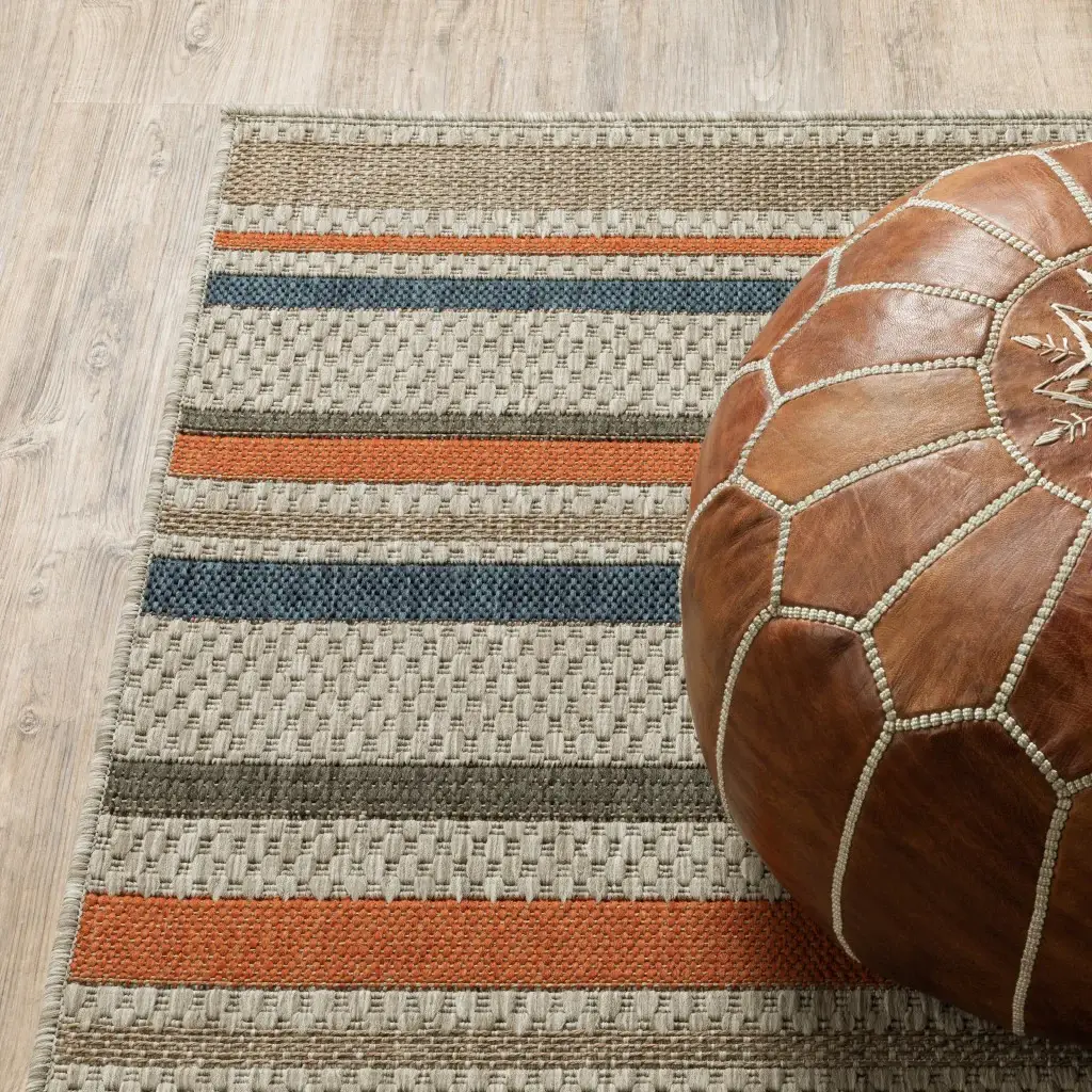 5' X 7' Blue and Gray Striped Indoor Outdoor Area Rug - Image 5