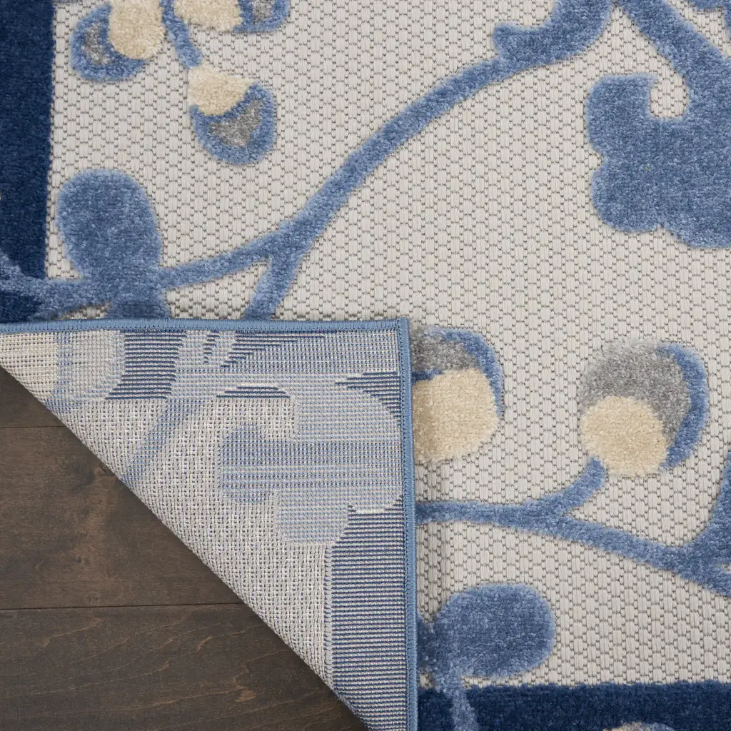 5' X 7' Blue And Grey Toile Non Skid Indoor Outdoor Area Rug - Image 5