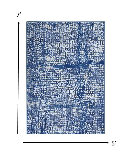 5' X 7' Blue And Ivory Abstract Dhurrie Area Rug - Image 11