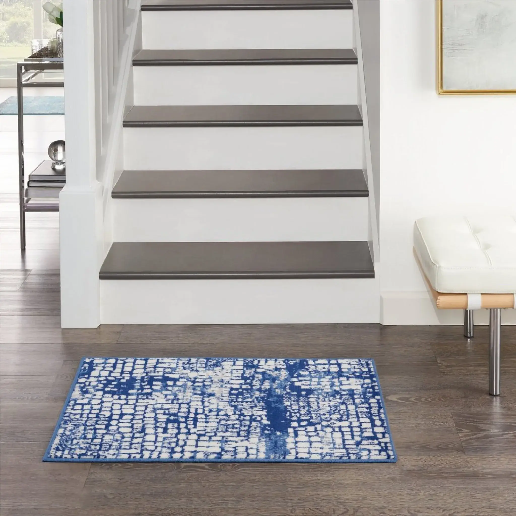 5' X 7' Blue And Ivory Abstract Dhurrie Area Rug - Image 13