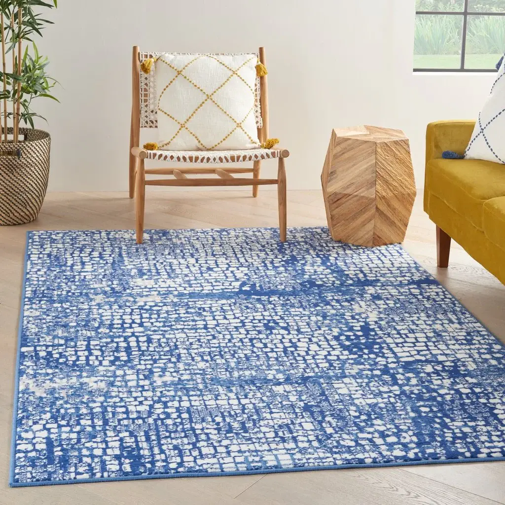 5' X 7' Blue And Ivory Abstract Dhurrie Area Rug - Image 16