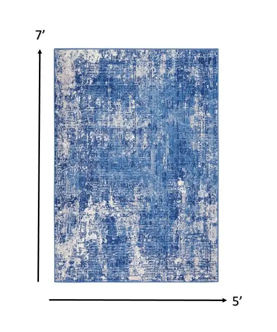 5' X 7' Blue And Ivory Abstract Dhurrie Area Rug - Image 3