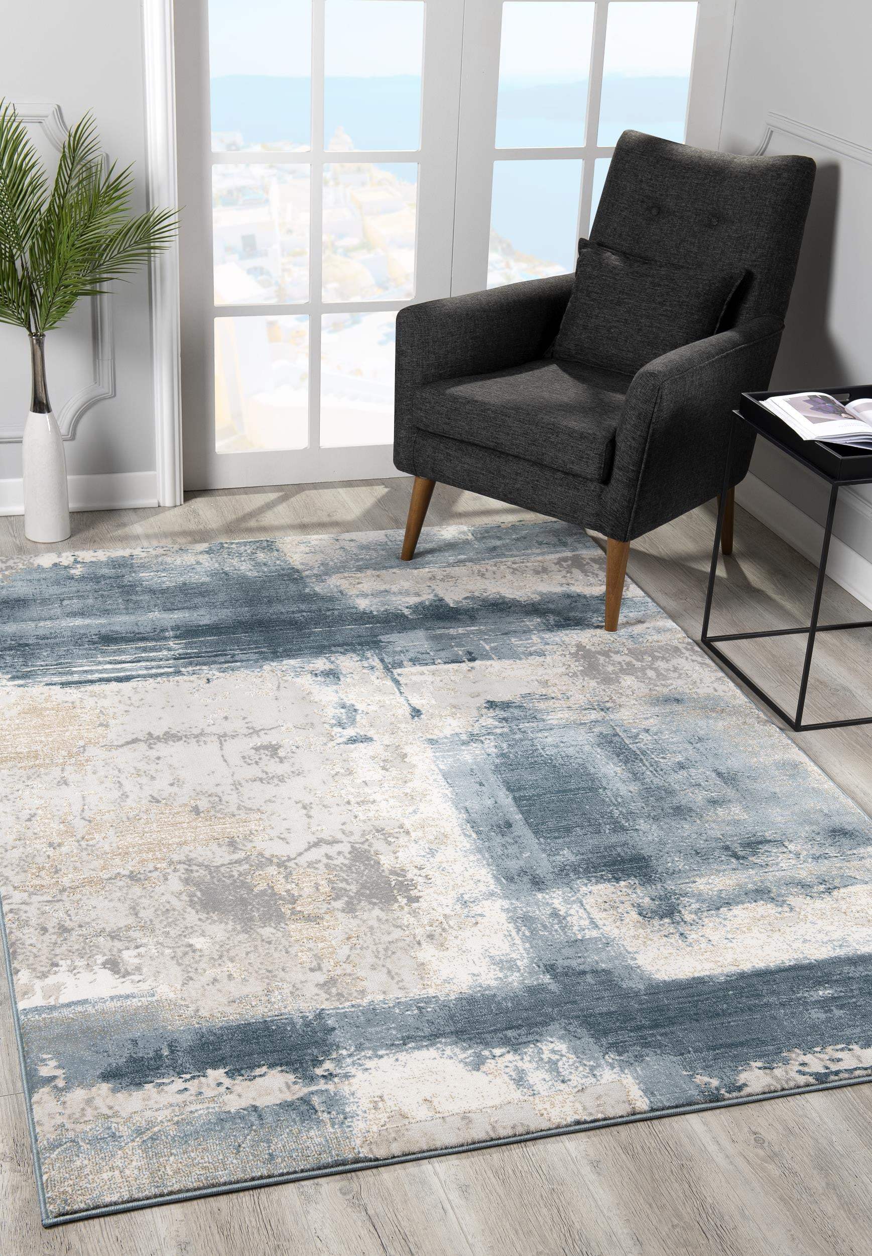 5' X 7' Blue And Ivory Abstract Dhurrie Area Rug - Image 3
