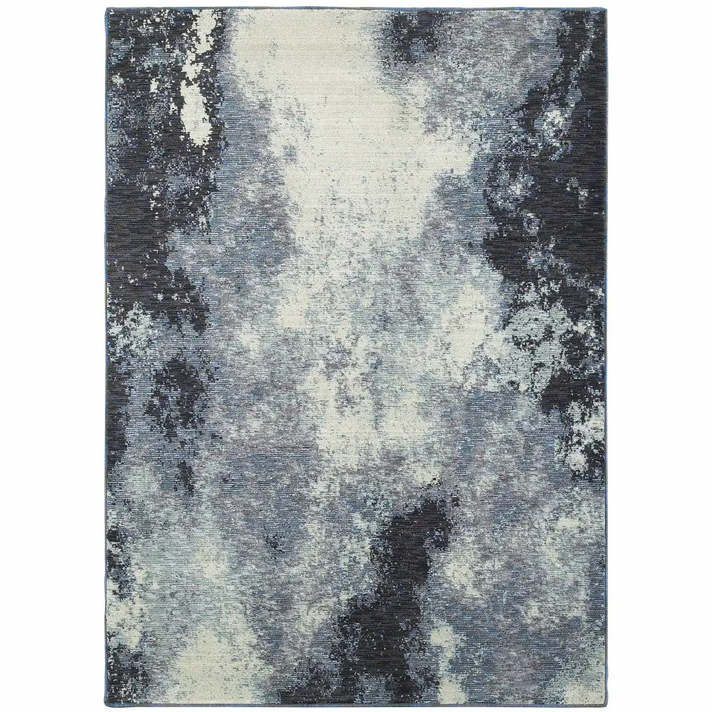 5' X 7' Blue and Ivory Abstract Power Loom Area Rug - Image 2