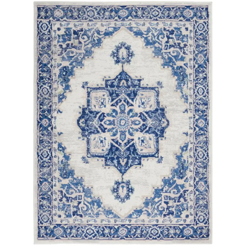 5' X 7' Blue And Ivory Floral Dhurrie Area Rug - Image 2