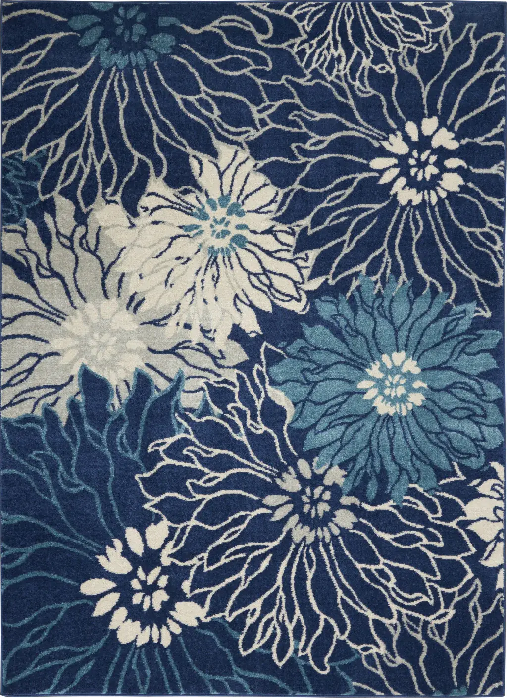 5' X 7' Blue And Ivory Floral Power Loom Area Rug