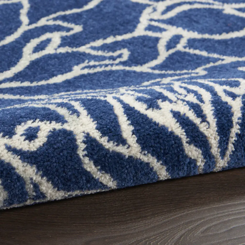 5' X 7' Blue And Ivory Floral Power Loom Area Rug - Image 5