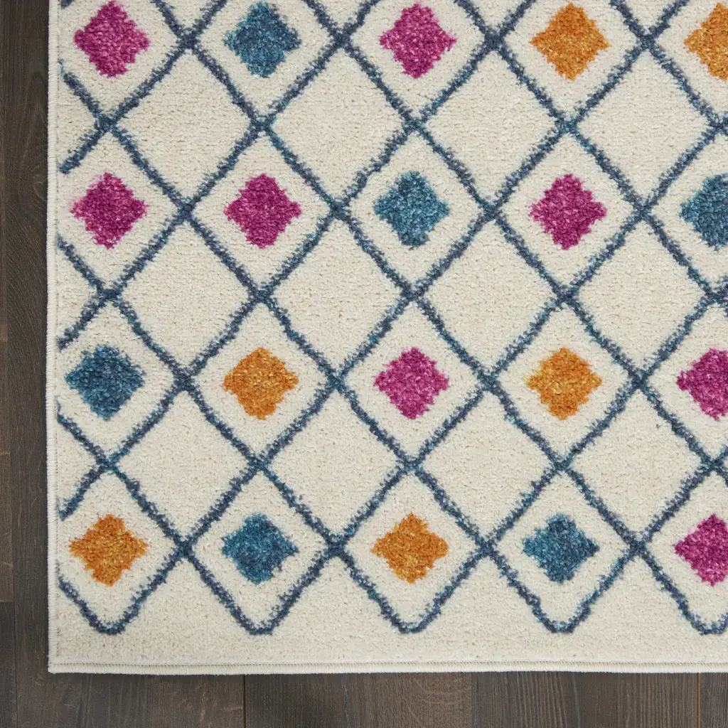 5' X 7' Blue And Ivory Geometric Dhurrie Area Rug