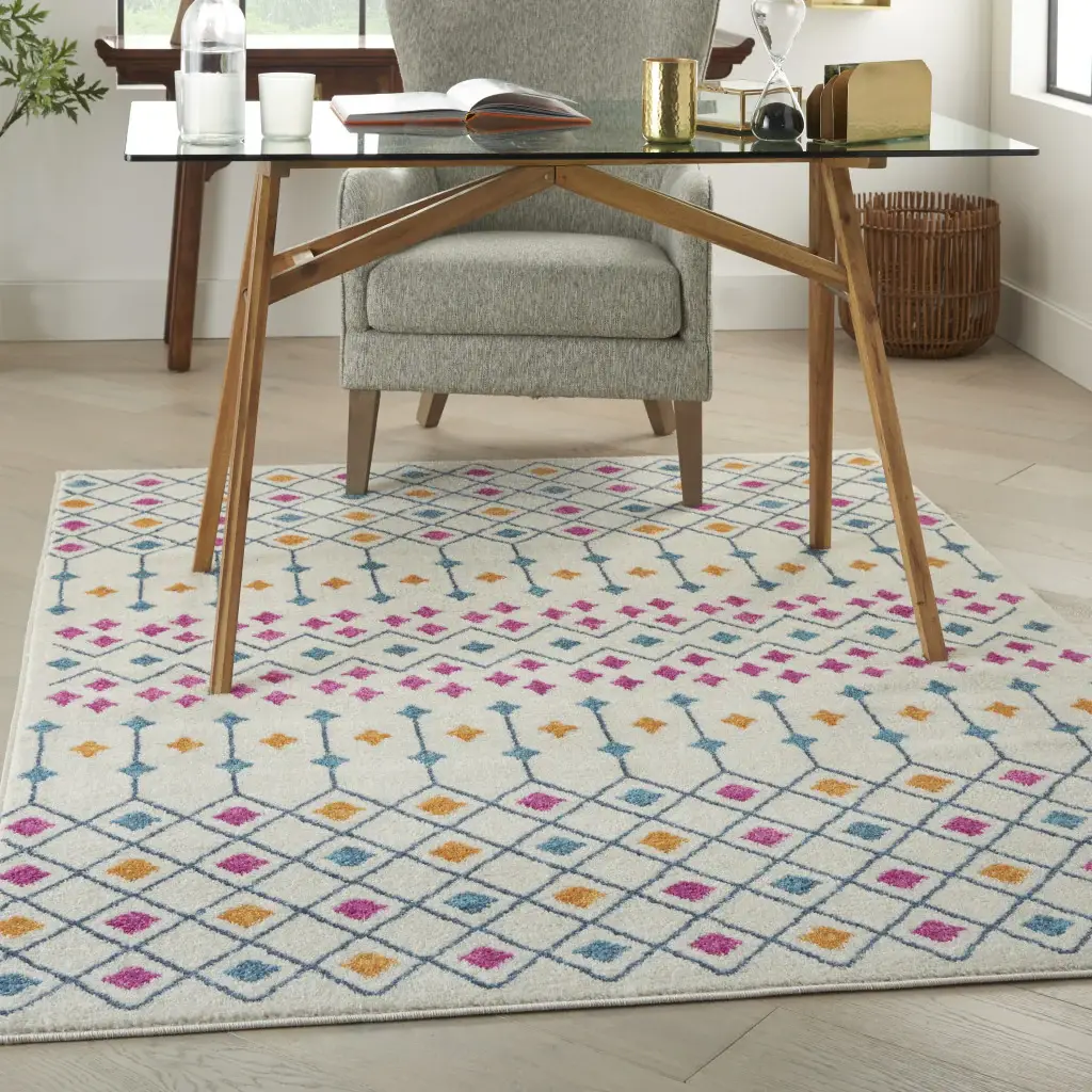 5' X 7' Blue And Ivory Geometric Dhurrie Area Rug - Image 4