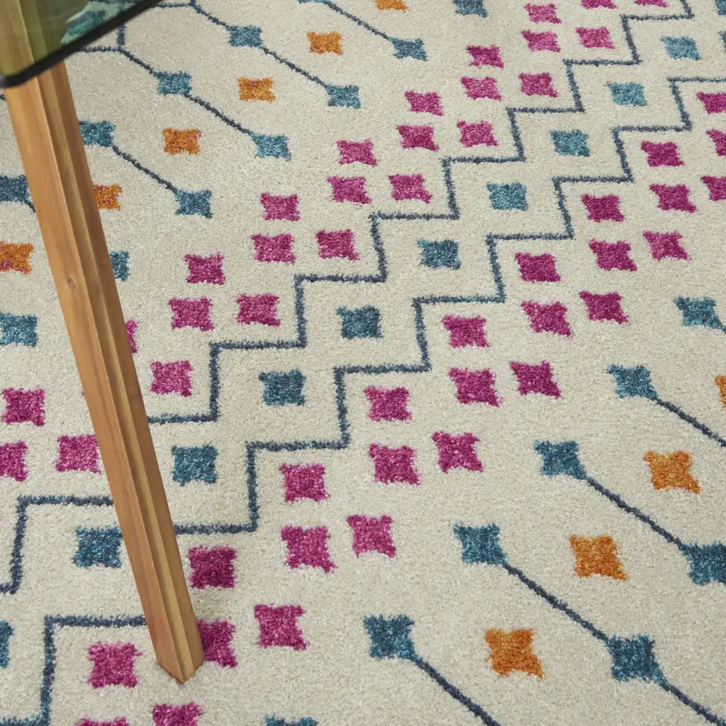 5' X 7' Blue And Ivory Geometric Dhurrie Area Rug - Image 5