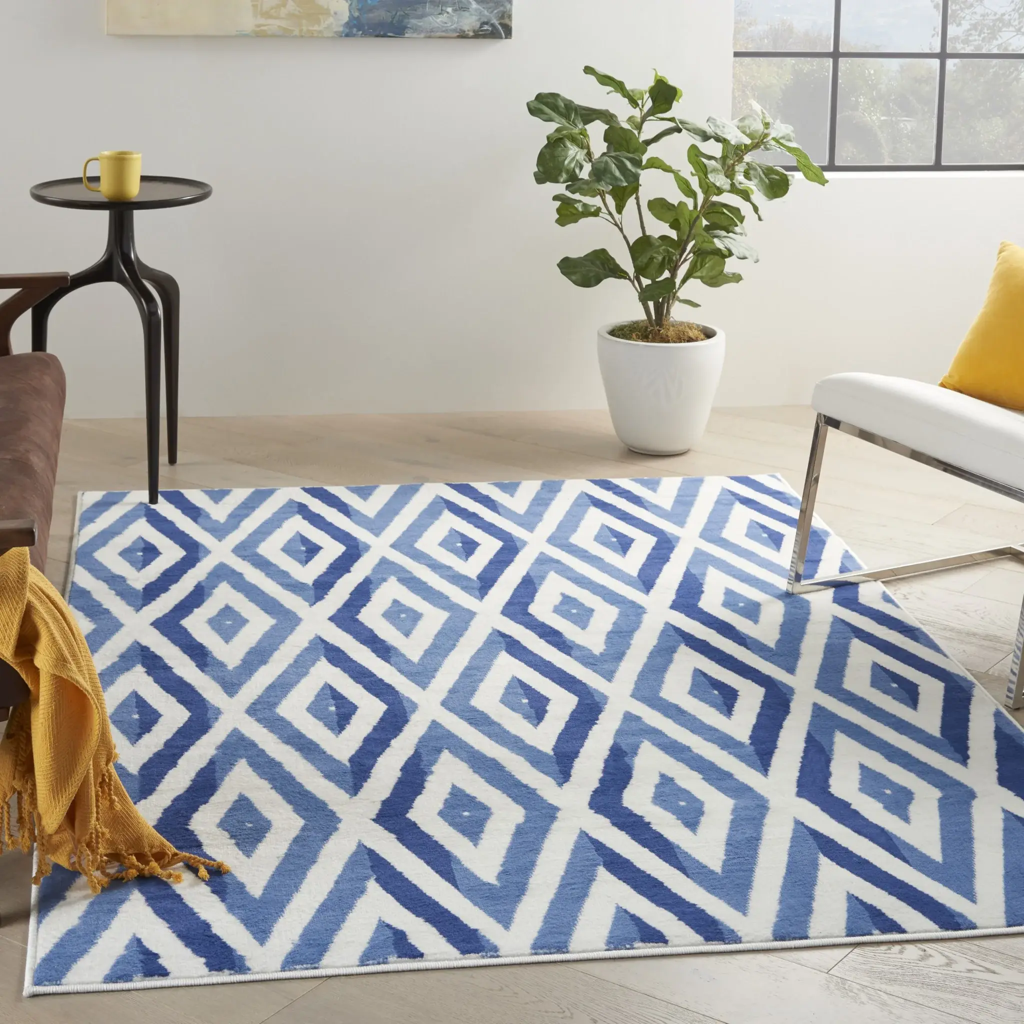 5' X 7' Blue And Ivory Geometric Dhurrie Area Rug - Image 8