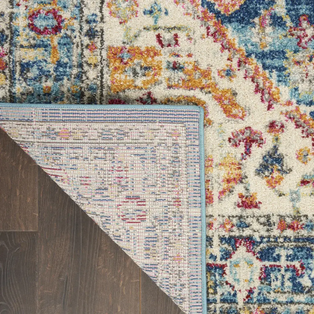 5' X 7' Blue And Ivory Power Loom Area Rug - Image 4