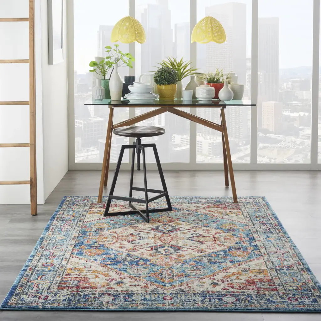 5' X 7' Blue And Ivory Power Loom Area Rug - Image 6