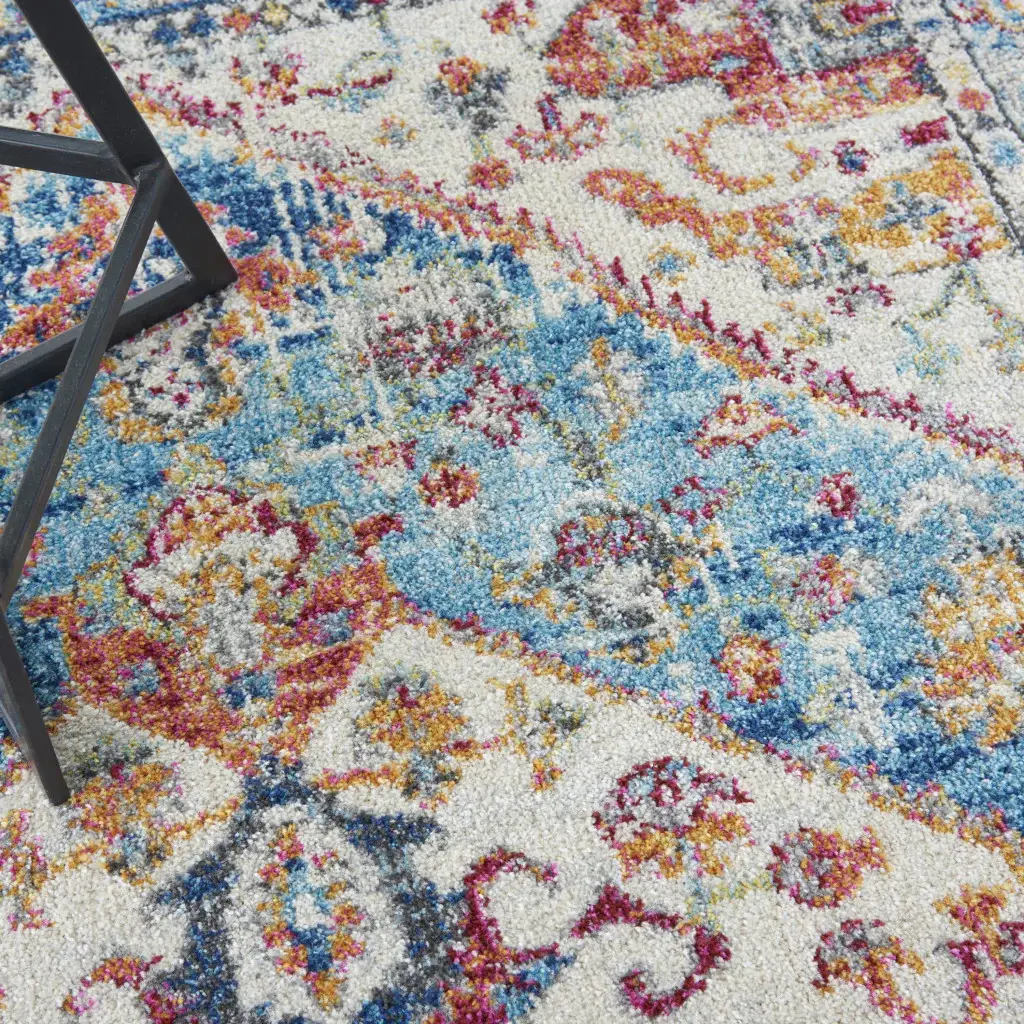 5' X 7' Blue And Ivory Power Loom Area Rug - Image 7