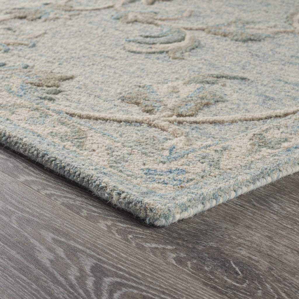 5' X 7' Blue And Ivory Wool Hand Tufted Area Rug - Image 6